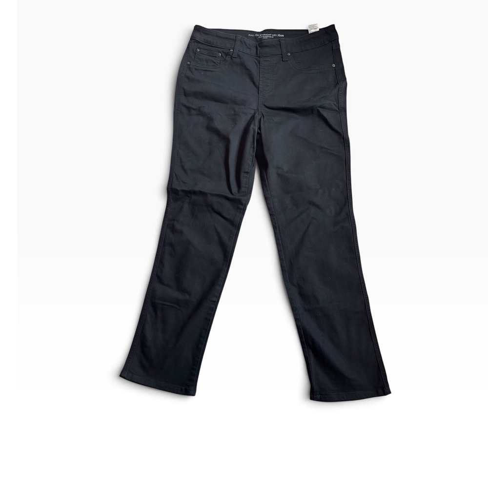 Chico's Straight Leg Jeans 10R Black Pull On Stretch Comfort Casual